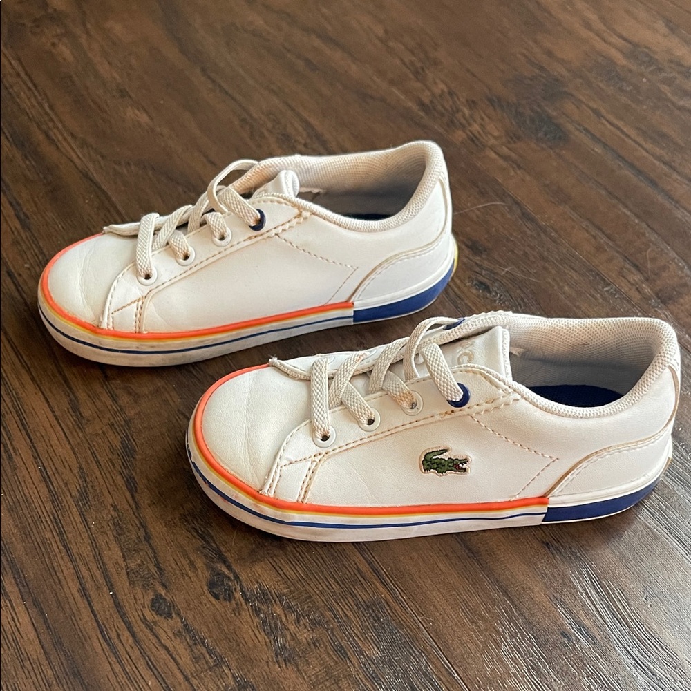 Lacoste Kids Sneakers in White with Orange and Blue Accents